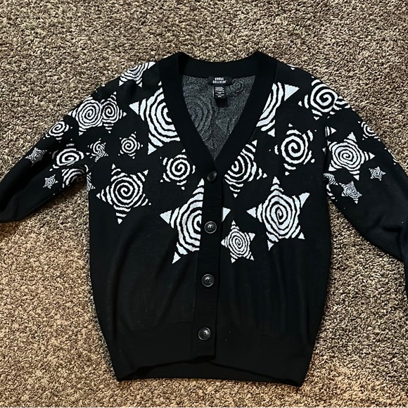 Black and White Embroidered Cardigan Sweater - Picture 1 of 2